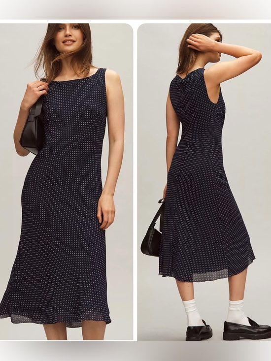 Reformation Dresses & Skirts - Reformation Topanga Navy Blue w/ white Polka dots Romantic Feminine Midi Dress M